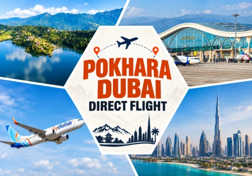 Flydubai aircraft at Pokhara International Airport for the Pokhara Dubai direct flight