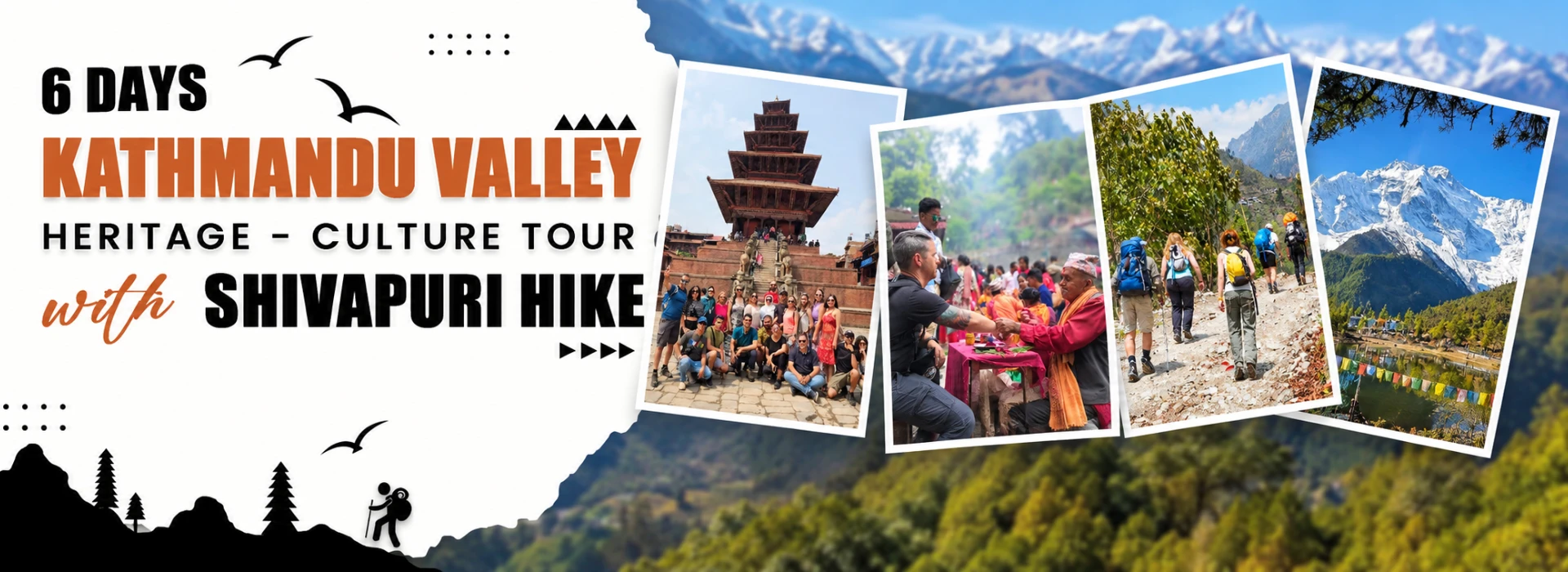 Hikers walking a forest trail on the Shivapuri Hike during the 6 Days Kathmandu Valley Heritage and Cultural Tour