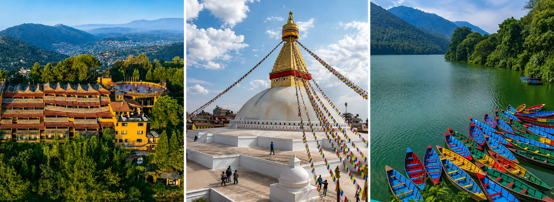 6 Days Nepal Highlights Tour with Club Himalaya Resort, Hotel Barahi, Temple Bell Boutique Hotel, Boudhanath Stupa and Phewa Lake