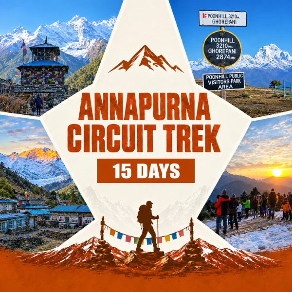Mountain view of Annapurna and Gangapurna peaks from Manang village on the Annapurna Circuit
