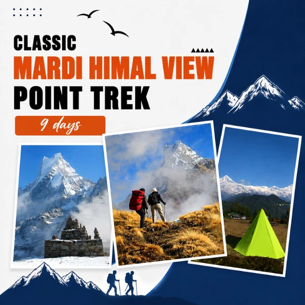 Snow capped Machhapuchhre peak viewed from Mardi Himal View Point trail in Annapurna, Nepal