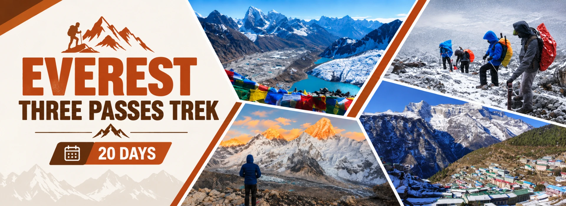 Trekkers crossing a snowy high mountain pass during the Everest Three Passes Trek