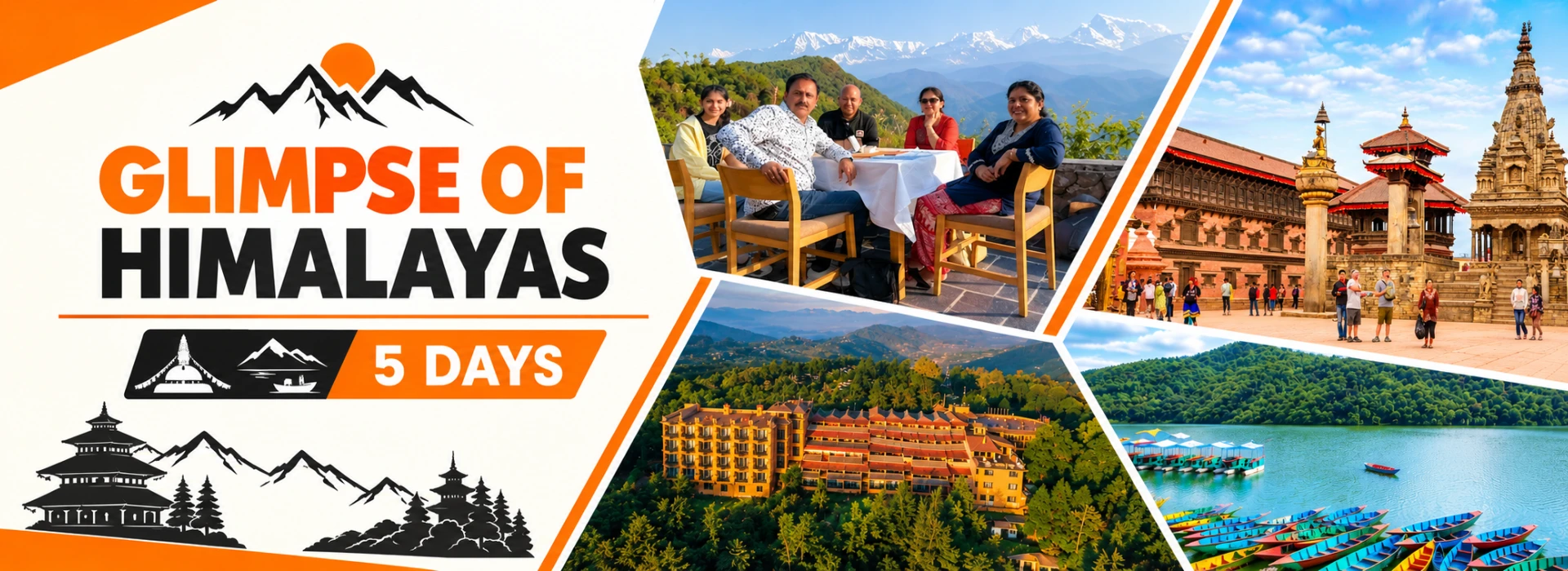 Nepal luxury tour 5 days with Himalayan views, Bhaktapur Durbar Square and Phewa Lake in Pokhara