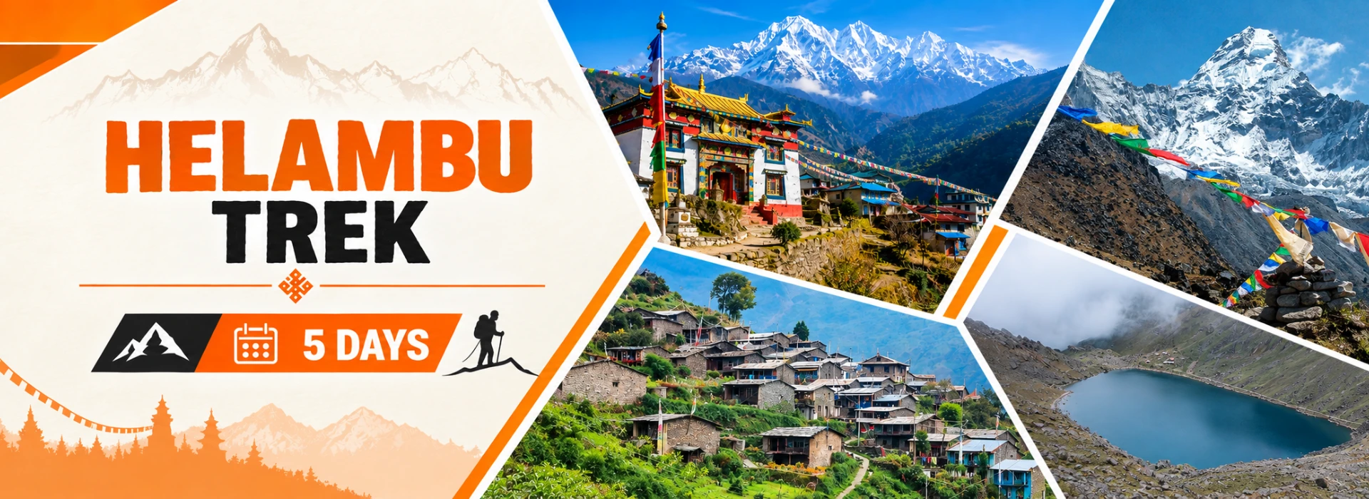 Short Helambu Trek in 5 days with a Buddhist monastery, prayer flags and snow capped mountains