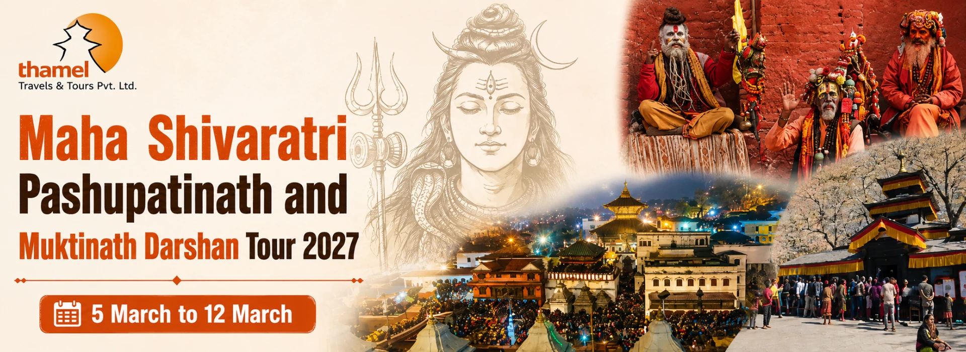 Maha Shivaratri Pashupatinath and Muktinath Darshan Tour 2027 with sadhus at Pashupatinath Temple