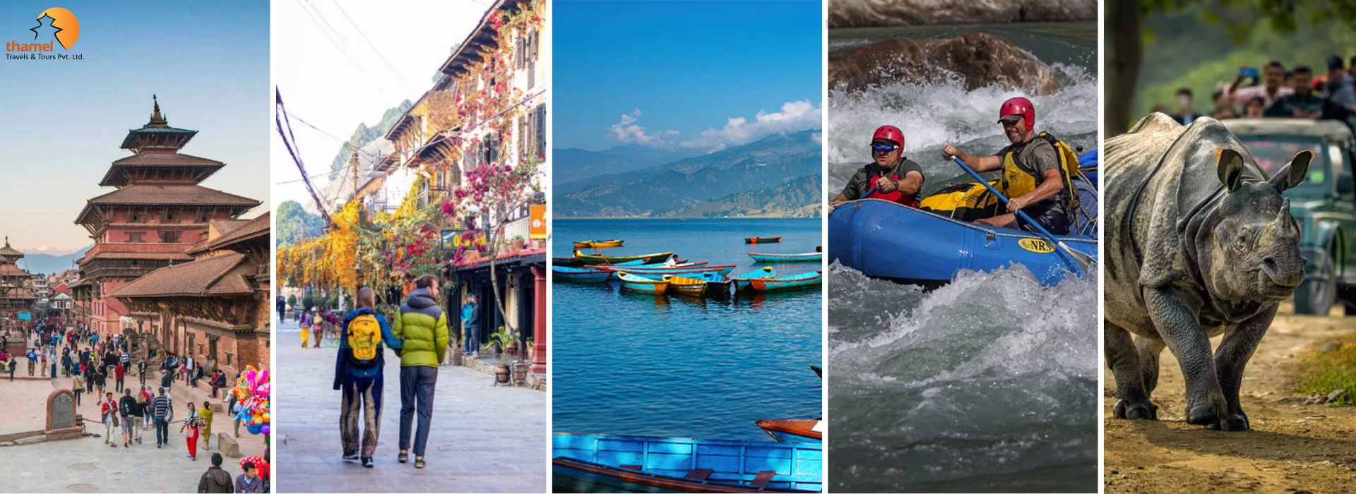 Nepal Holiday 12 Days featuring Kathmandu Durbar Square, Bandipur, Pokhara, Lower Seti River rafting, and Chitwan safari.