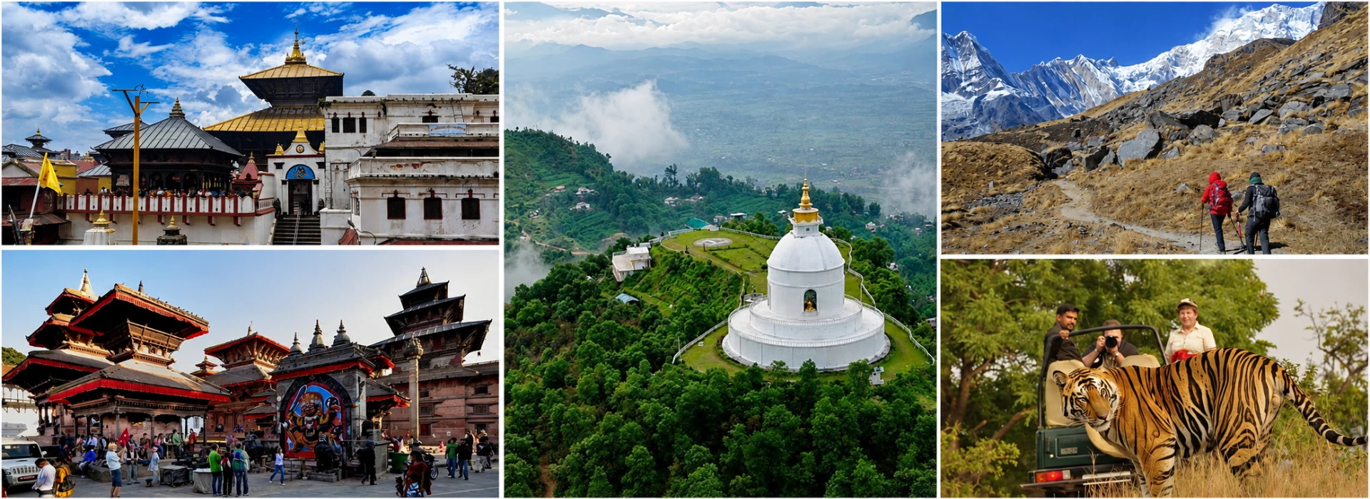 Kathmandu heritage sites, Himalayan hiking trail, and Bengal tiger safari on Nepal premium tour