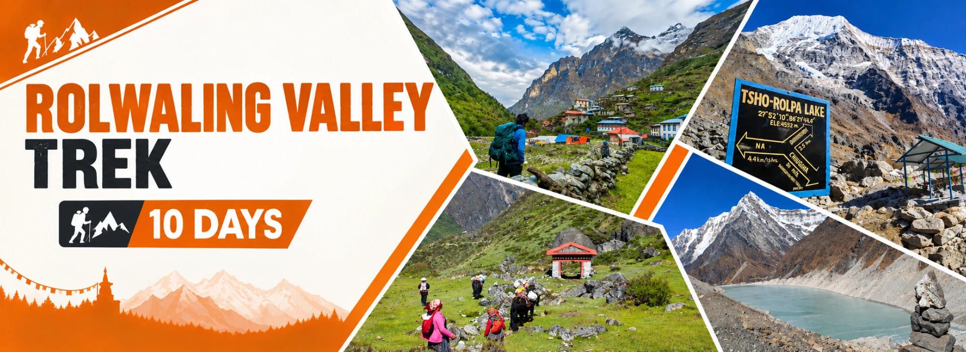 Rolwaling Valley Trek route through Na village with stone walls and Himalayan peaks