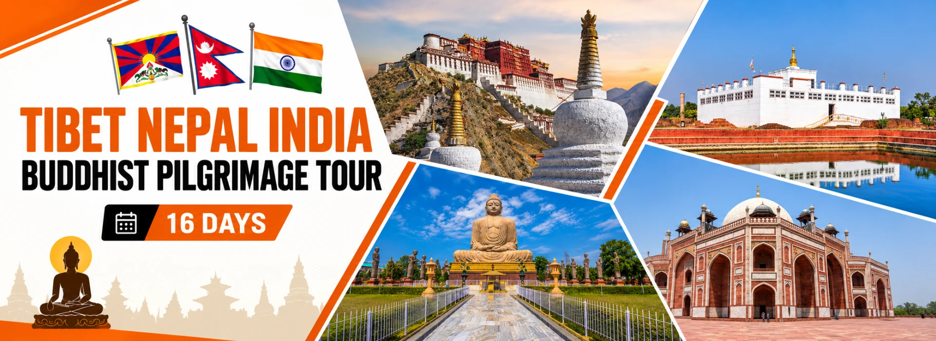 Tibet Nepal India Buddhist Pilgrimage Tour 16 days with Potala Palace, Lumbini, Bodhgaya and Delhi