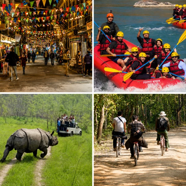 Trishuli River Adventure & Chitwan Wildlife Tour with rafting, jungle safari, cycling, canoeing, and Thamel visit