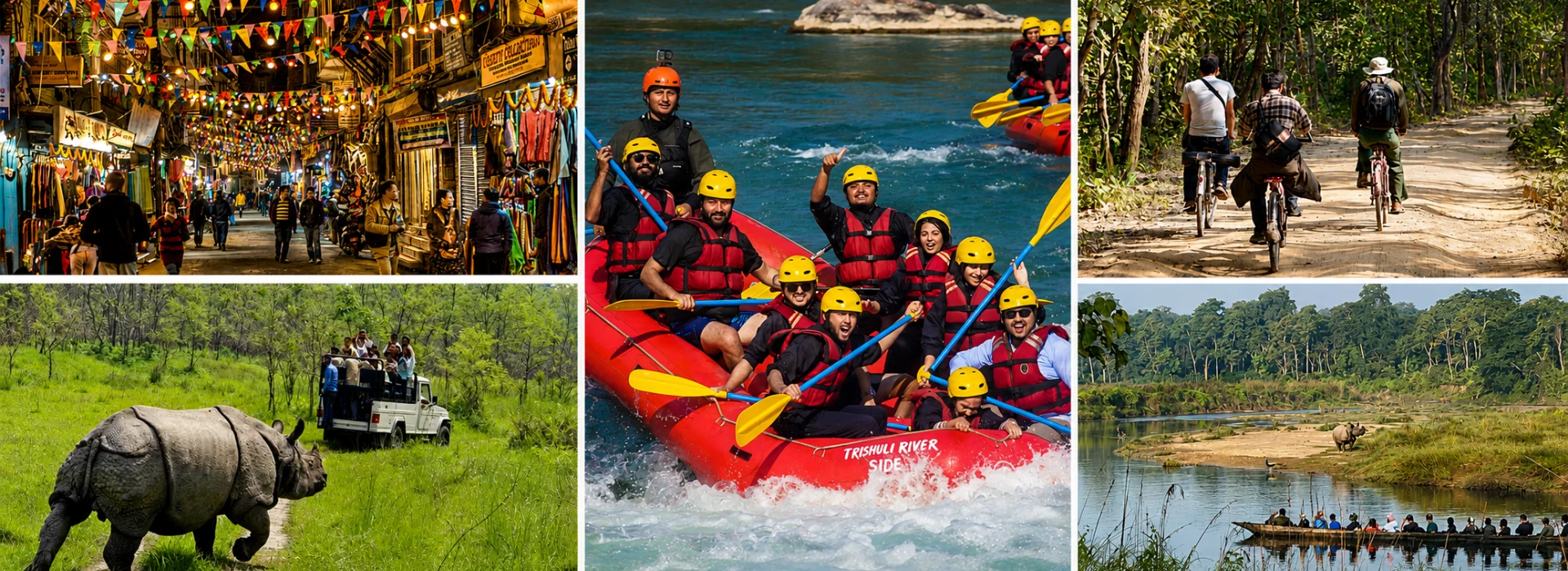 Trishuli River Adventure & Chitwan Wildlife Tour with rafting, jungle safari, cycling, canoeing, and Thamel visit
