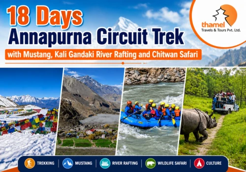 18 Days Annapurna Circuit Trek with Mustang, Kali Gandaki River Rafting and Chitwan Safari adventure