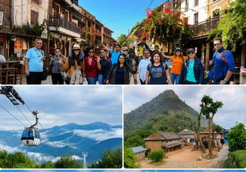 Travelers exploring Bandipur, Ramkot Village, Manakamana Cable Car, Gorkha Durbar, and Manakamana Temple on a Nepal heritage tour.