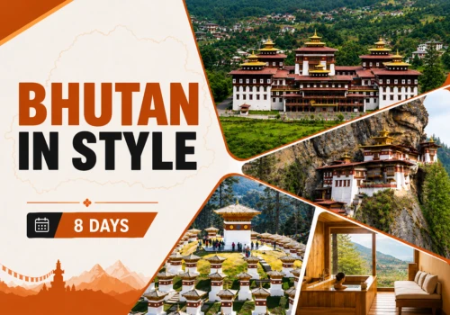 Luxury Bhutan Tour 8 days by Thamel Travels and Tours featuring Trashi Chhoe Dzong, Tiger's Nest, Dochula chortens and a Bhutanese hot stone bath