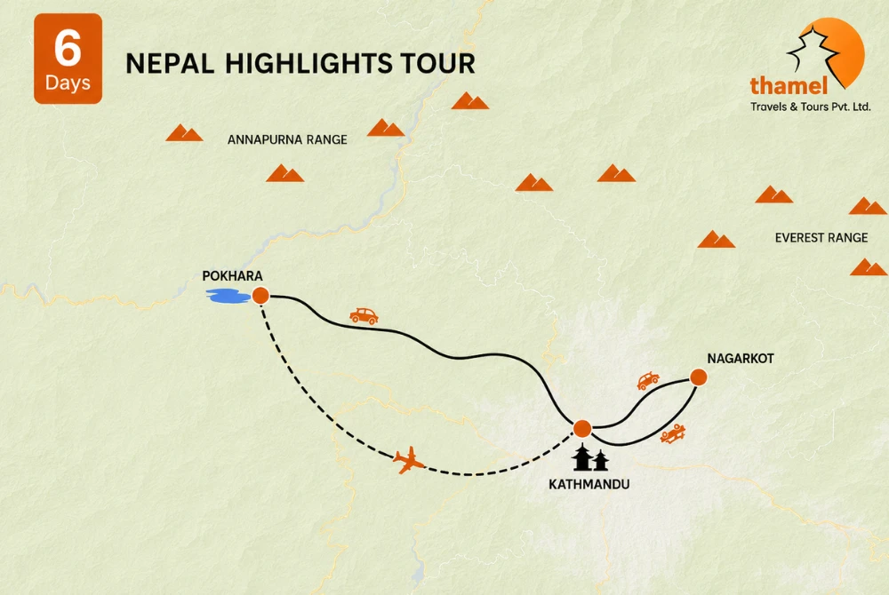 6 Days Nepal Family Tours map
