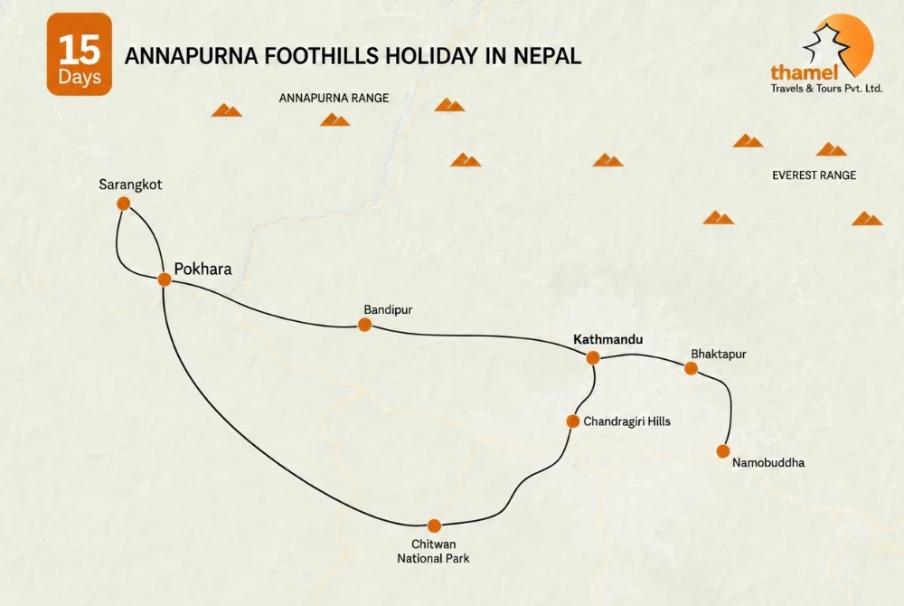 15 Days Annapurna Experience Tour | Bandipur, Sarangkot & Dhampus Villages of Nepal map
