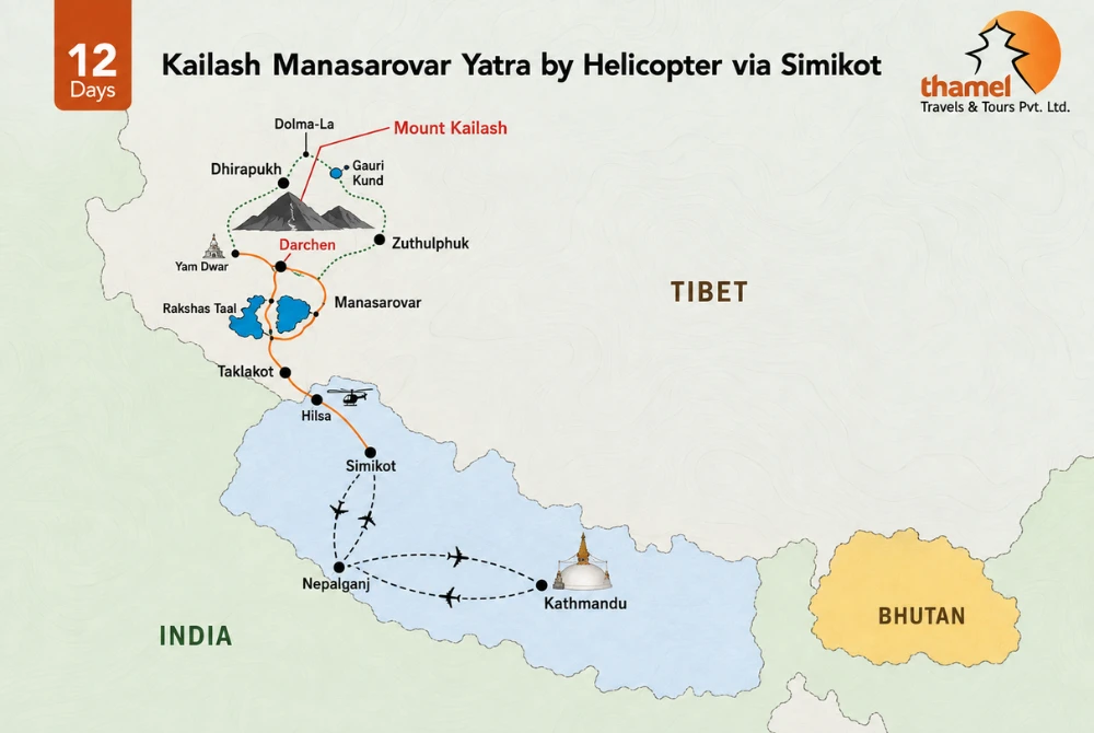 Kailash Manasarovar Yatra by Helicopter via Simikot 2027 map