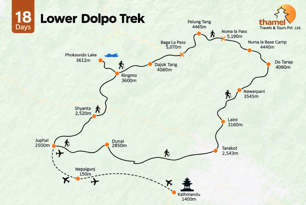 Lower Dolpo Trek - 18 Days map