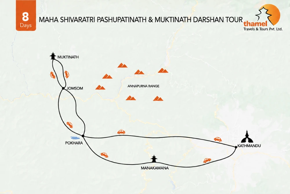 Maha Shivaratri Nepal Tour 2027 map