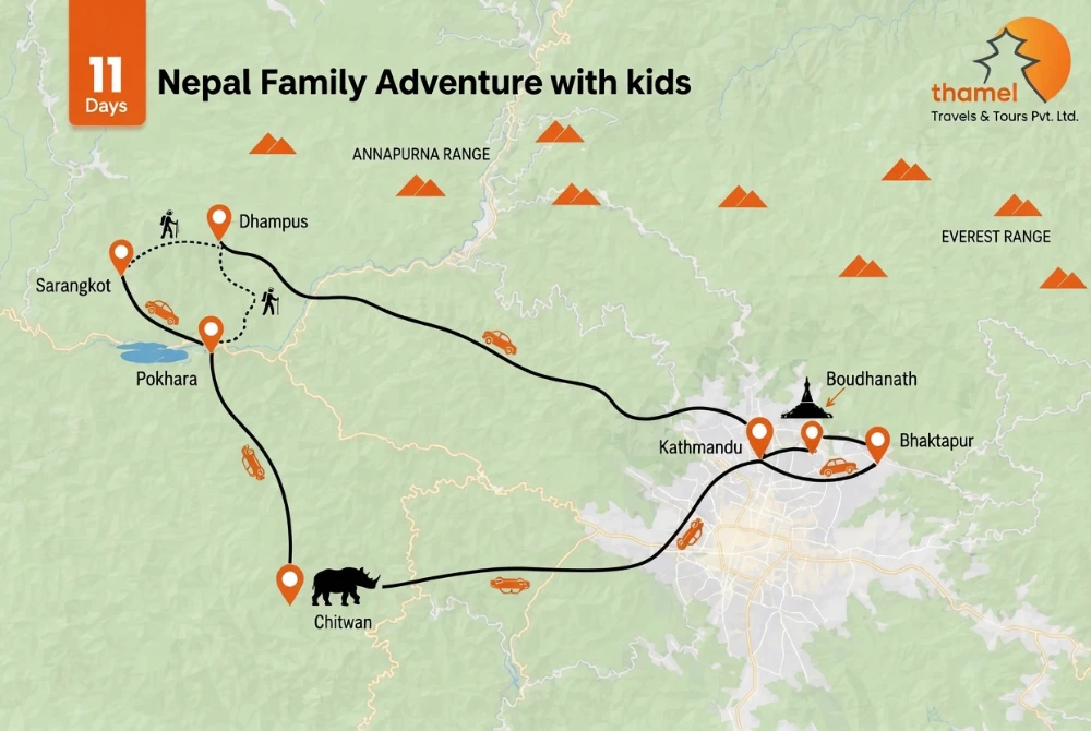 Nepal Family Adventure with Children map