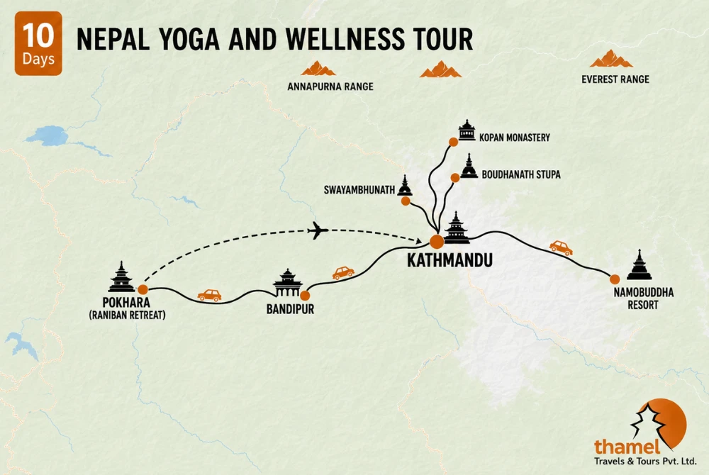 Nepal Yoga and Wellness Tour - 10 Days map