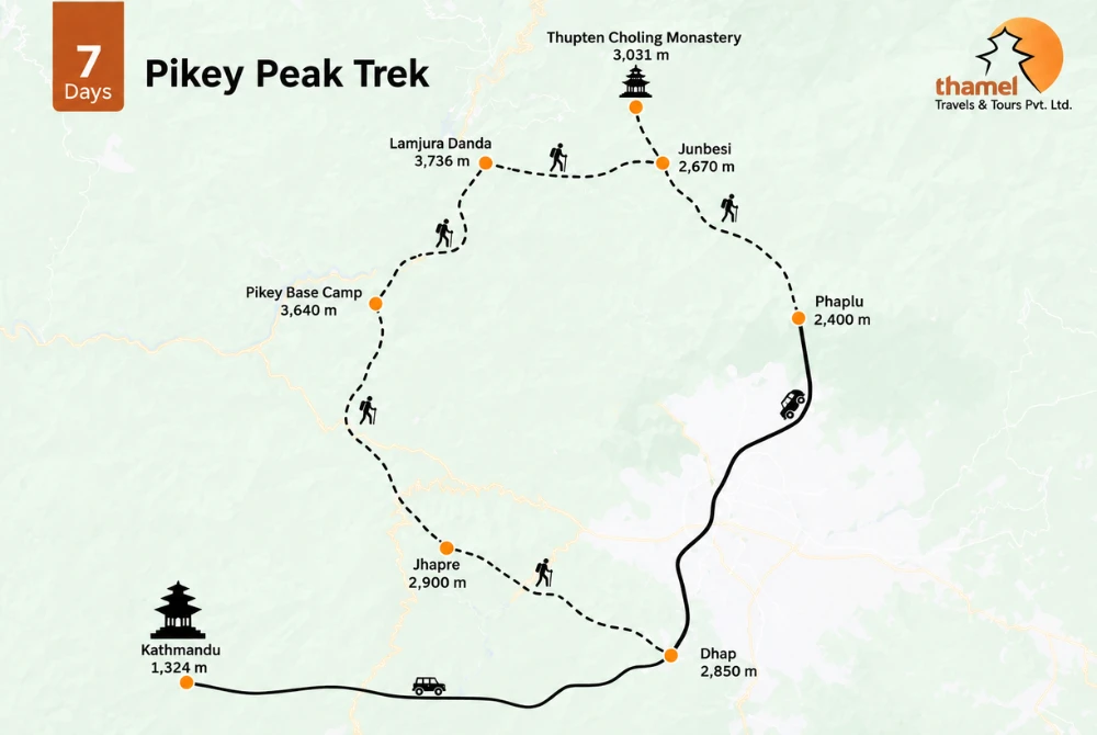 Pikey Peak Cultural Trek - 7 Days map