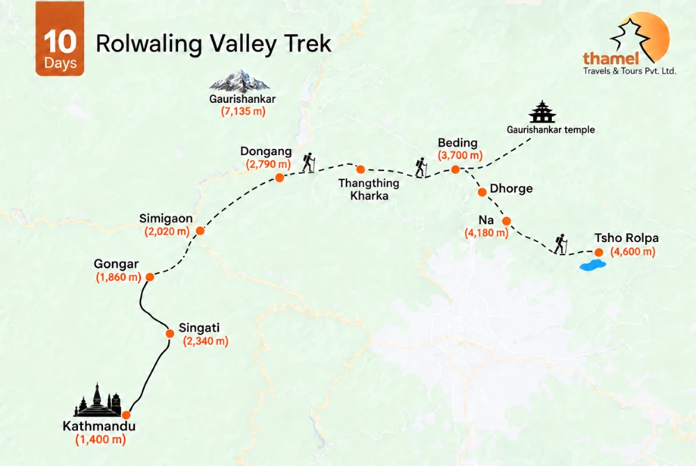Rolwaling Valley Trek – 10 Days map
